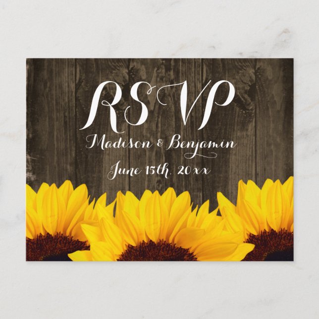 Country Sunflowers Rustic Wood RSVP POSTCARDS (Front)
