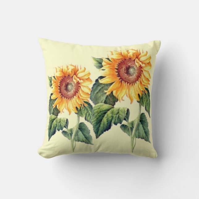 Country Sunflowers Vintage Summer Botanical Throw Pillow (Front)