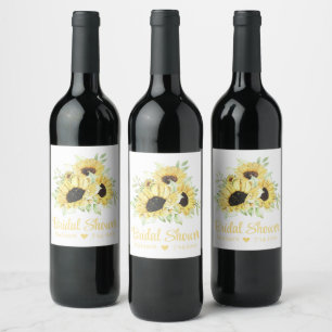 Country Sunflowers Watercolor Floral Bridal Shower Wine Label