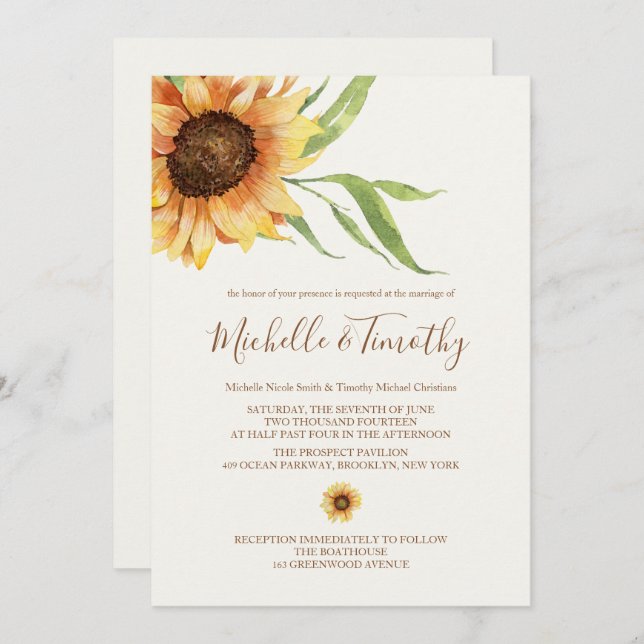 Country Sunflowers Wedding Invitations (Front/Back)