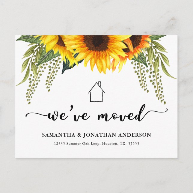 Country Sunflowers We've Moved New Address  Postcard (Front)
