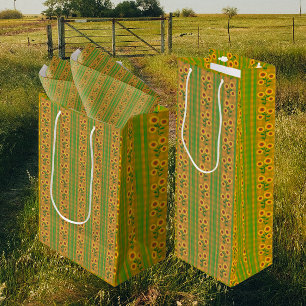 Country Sunflowers Yellow Green Check Medium Gift Bag