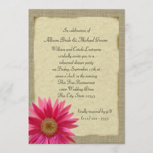 Country Sunshine Pink Daisy Rehearsal Dinner Invitation