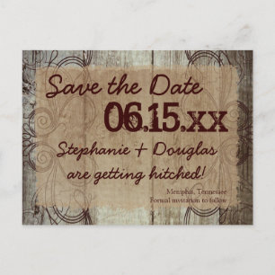 Country Swirl Wood Rustic Save the Date Postcards