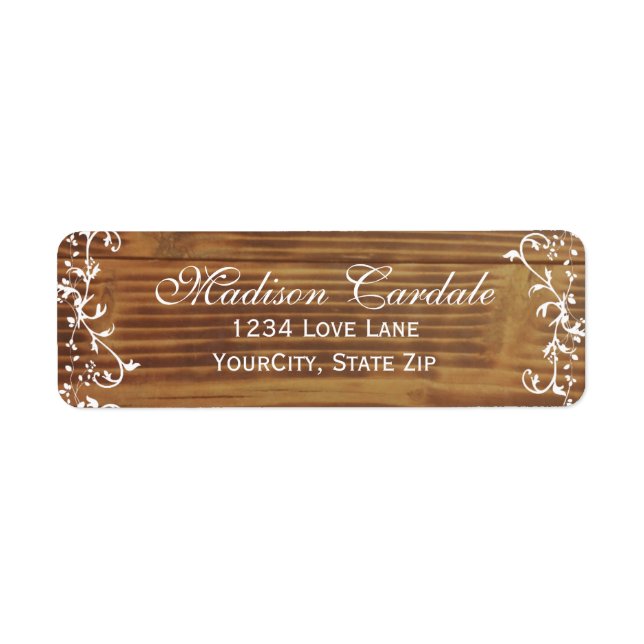 Country Swirls Rustic Wood Return Address Labels (Front)