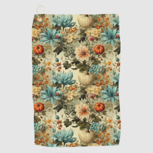 Country Teal Pumpkin Floral Vintage Golf Towel