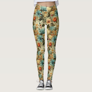 Country Teal Pumpkin Floral Vintage Leggings