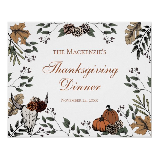 Country Thanksgiving Party Fall Harvest Bull Skull Poster (Front)
