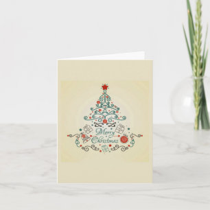 Country tree with decorations on Christmas card