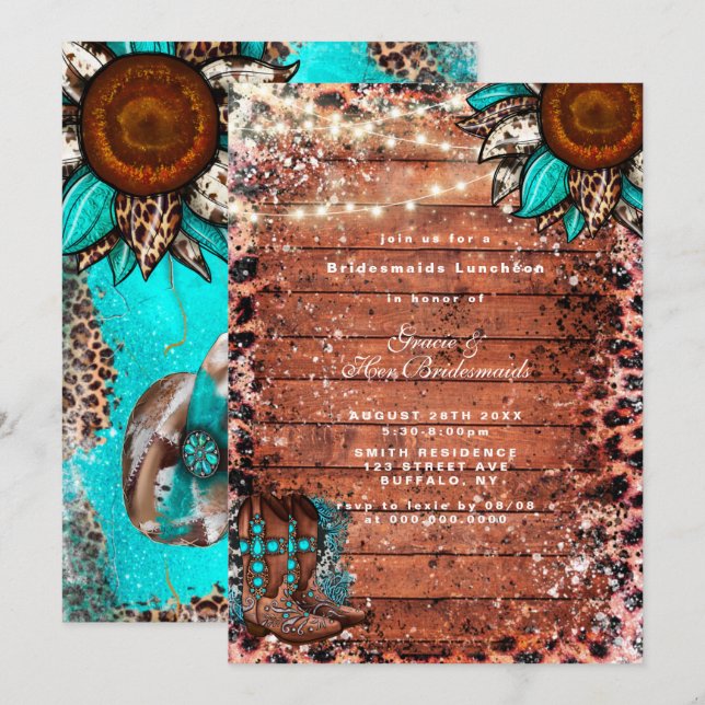 Country Turquoise  Bridesmaids Luncheon Invitation (Front/Back)