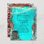 Country Turquoise Cowboy Boots Brunch & Bubbly Invitation<br><div class="desc">Design features a printed coloured country western element in shades of turquoise teal and leopard animal print with cowboy boots,  hat,  flower and string of lights on two different backgrounds,  wood and turquoise marble. Calligraphy or type writing. Mix and match collection piece. Great for your wedding celebrations!</div>