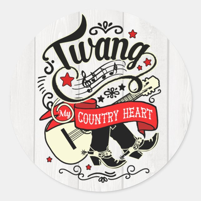 Country Twang Red/Black ID464 Classic Round Sticker (Front)
