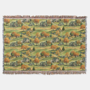 Country Village in the Autumn Throw Blanket