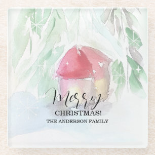 Country Village White Christmas Glass Coaster