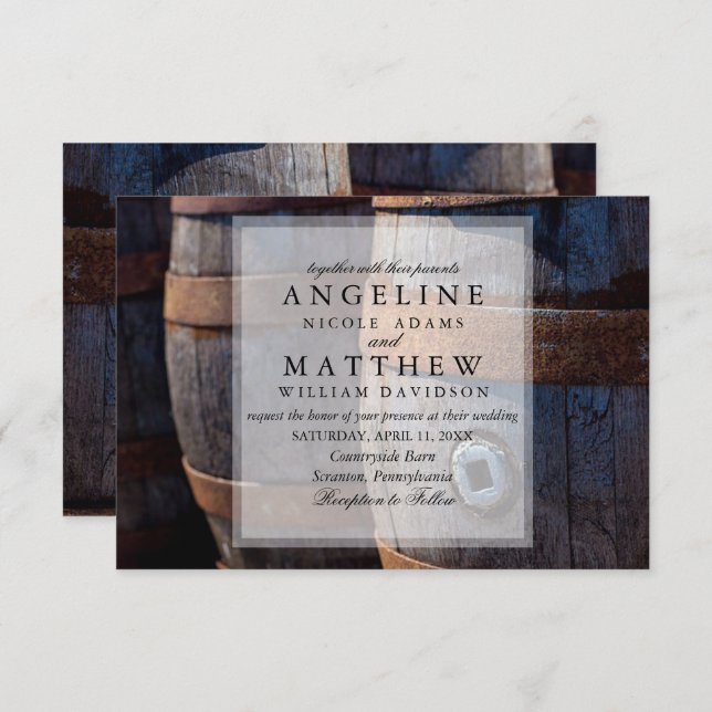 Country Vineyard & Rustic Wine Barrel Wedding Invitation (Front/Back)