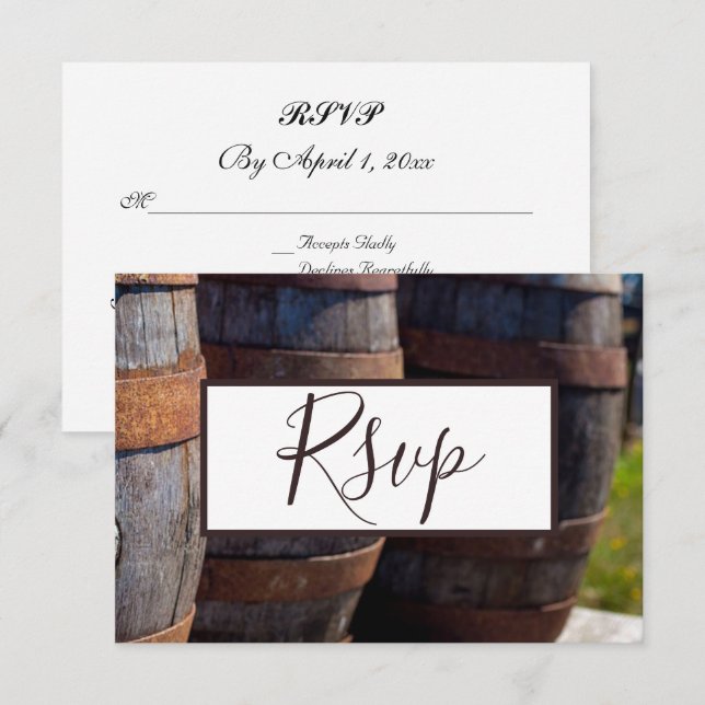 Country Vineyard & Rustic Wine Barrel Wedding RSVP Invitation (Front/Back)
