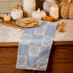 Country Vintage Blue White Thanksgiving Turkeys Kitchen Towel