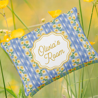 Country Vintage Blue Yellow Daisy Personalized Accent Pillow