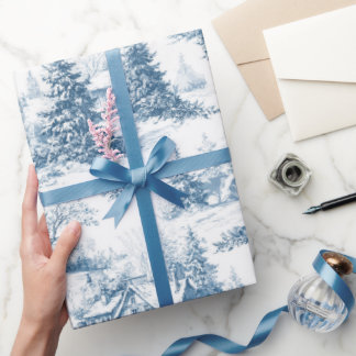Country Vintage Christmas Toile de Jouy Blue Wrapping Paper