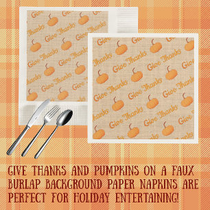 Country Vintage Give Thanks Pumpkins Napkin