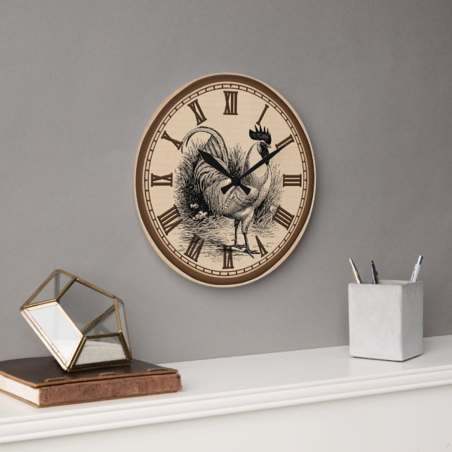 Country Vintage rooster kitchen wall clock (Office)