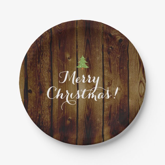 Country Vintage Wood Merry Christmas Paper Plate (Front)