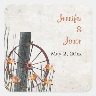 Country Wagon Wheel - Save the Date Square Sticker