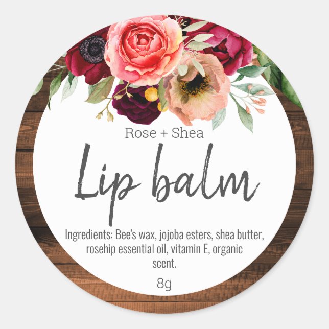 Country Watercolor Flowers Lip Balm Pot Labels (Front)