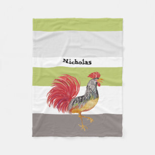 Country Watercolor Rooster Personalized Fleece Blanket
