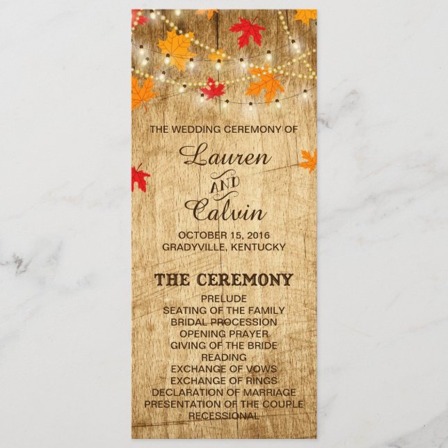 Country Wedding Ceremony Program for Fall wedding (Front)