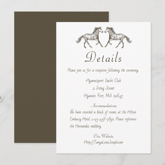 Country Wedding Details Horse Brown Rustic Western Invitation (Front/Back)