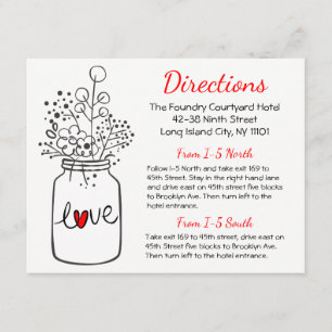 Country Wedding Directions Mason Jar Black White Enclosure Card