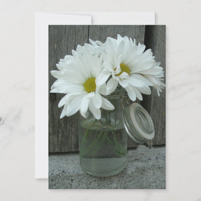 Country Wedding Invitation Daisies Mason Jar (Front)