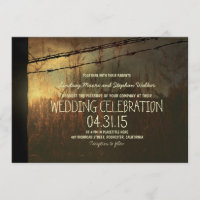 country wedding invitation with rural fence