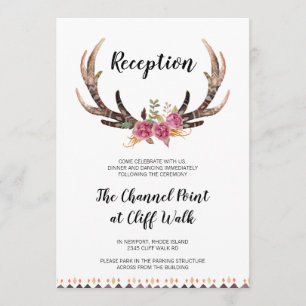 Country Wedding Reception Card, Watercolor Antlers Invitation