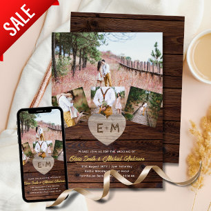Country Wedding   Rustic Wood Lace Photo Collage Invitation