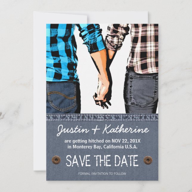 Country Wedding Save The Date Couple Holding Hands Invitation (Front)