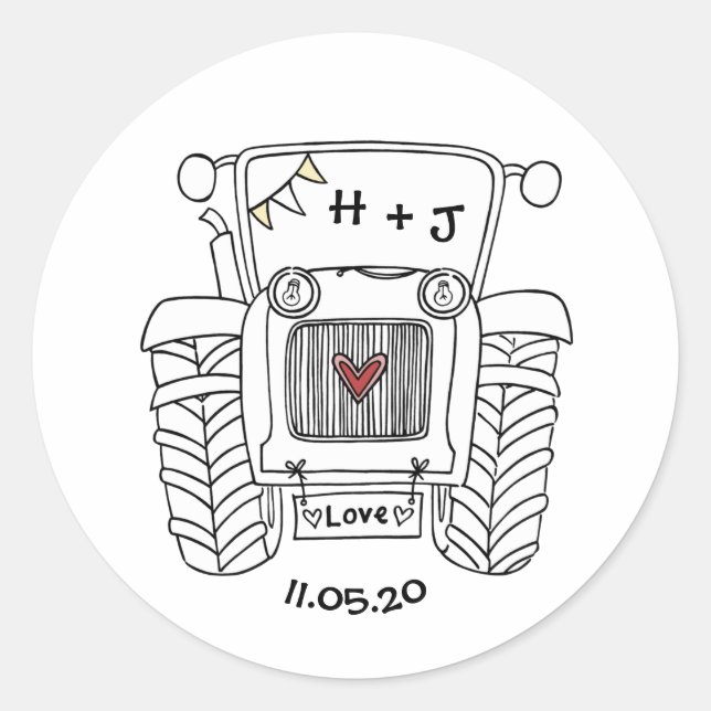 Country Wedding Tractor Sticker Label (Front)