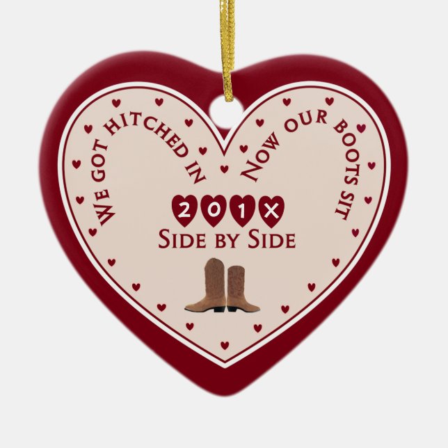 Country Western 1st Christmas Married Gift Ceramic Ornament (Front)