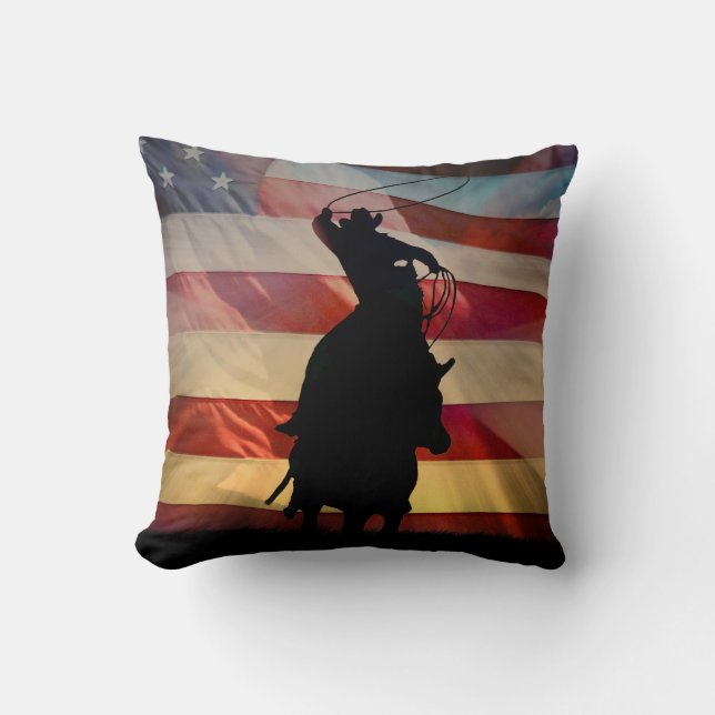 Country Western American Cowboy Roper Throw Pillow (Front)