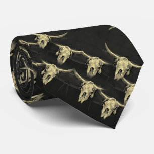 Country Western Antique Black Rustic Bull Skull Tie
