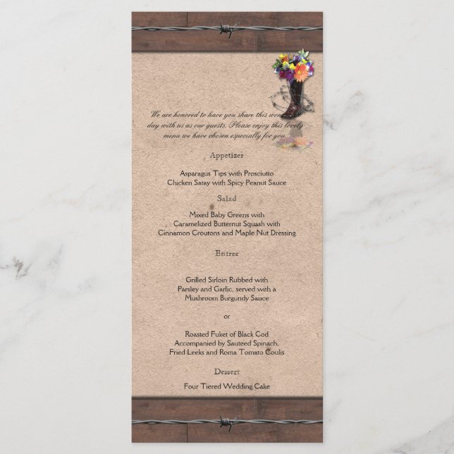 Country Western Barbed Wire Mariage Menu (Devant)