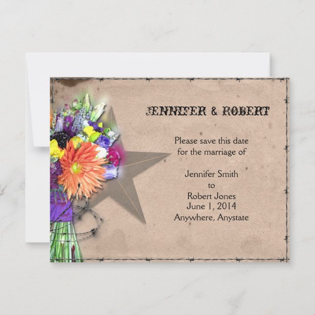 Country Western Barbed Wire Save the Date (Front)