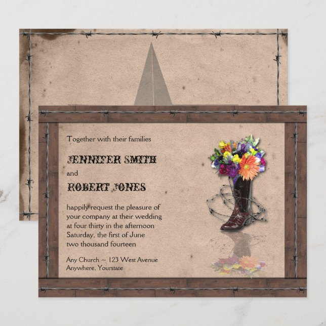 Country Western Barbed Wire Wedding Invitation v2 (Front/Back)