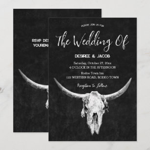 Country Western Black And White Bull Skull Invitation