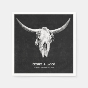 Country Western Black And White Bull Skull Napkin