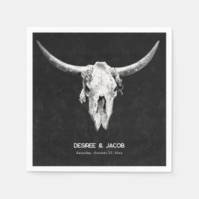 Country Western Black And White Bull Skull Napkin (Front)