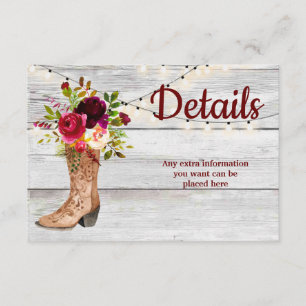 Country Western Boot Boho Rustic Marsala Details Enclosure Card