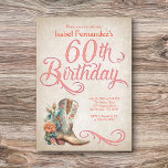 Country Western Boots 60th Birthday Invitation<br><div class="desc">Kick up your bootheels for a great girls' night with this country western birthday invitation! Features a gorgeous cowgirl boot and florals, along with vintage calligraphy. Perfect for your favourite cowgirl or country music fan on her 60th birthday. Order your printed invitations and party supplies or download your digital invitations...</div>
