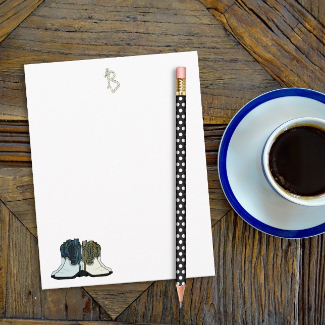 Country Western Boots Flat Monogram Note Cards (Creator Uploaded)